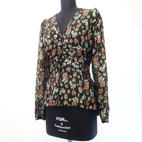 NWOT Veronica Beard Joyce Metallic Floral Silk Jacquard Blouson Sleeve B… - Picture 7 of 14